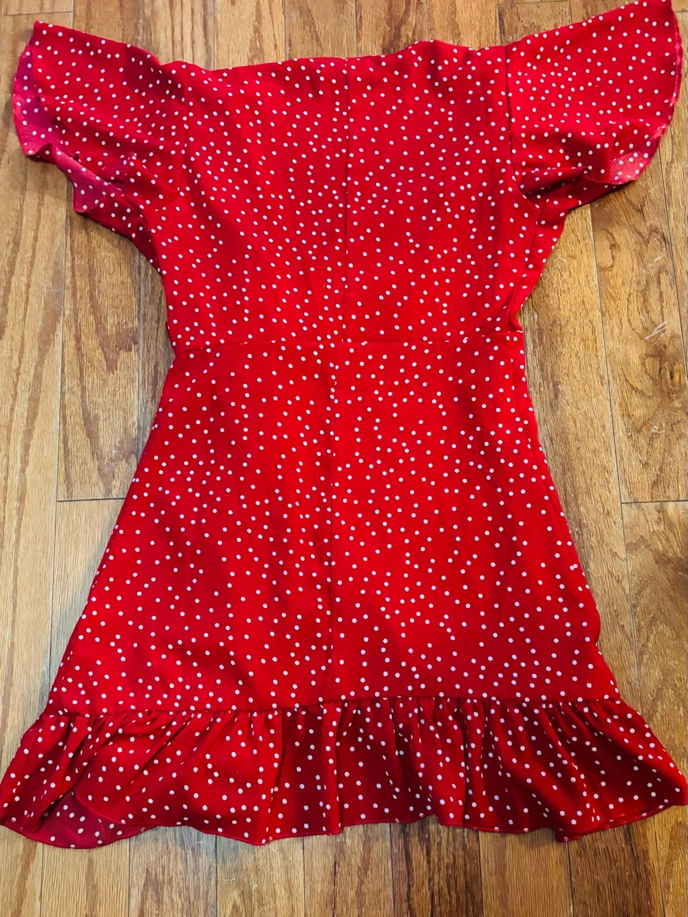 Relipop Red Polka Dot Wrap Mini Dress with Ruffle Hem NWOT Size Small - Picture 9 of 10